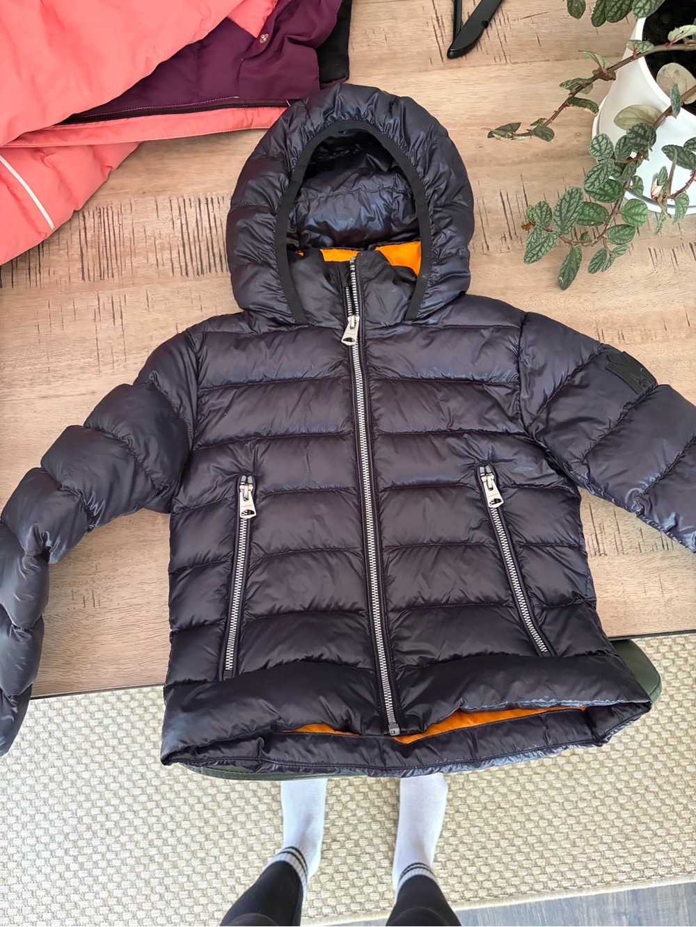 Mackage Kids Puffer Jacket in Navy with Orange Lining